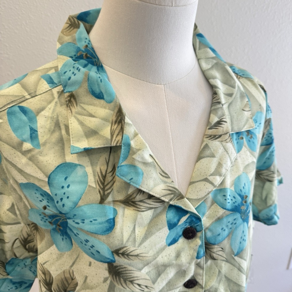 Caribbean Joe Womens Sz L Hawaiian Shirt Floral Tropical Button Front Vtg New - Picture 2 of 8